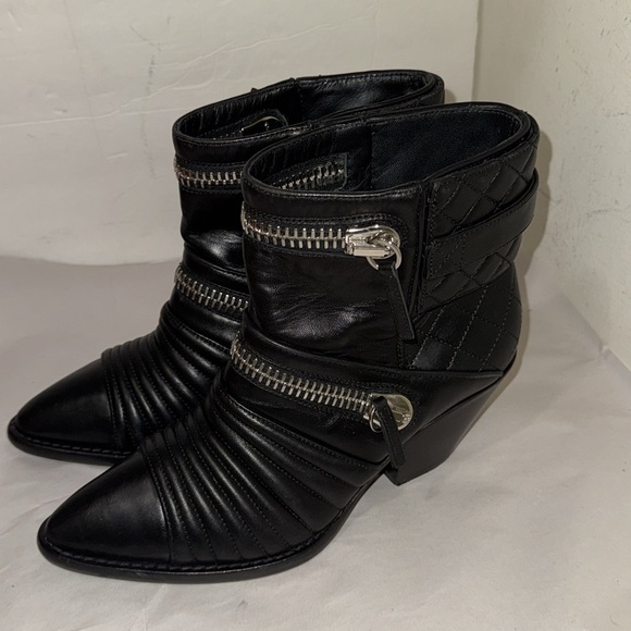 $1595❤️38.5/US8 Giuseppe Zanotti Leather Moto Biker Ankle Boots Quilted Black - Picture 8 of 11
